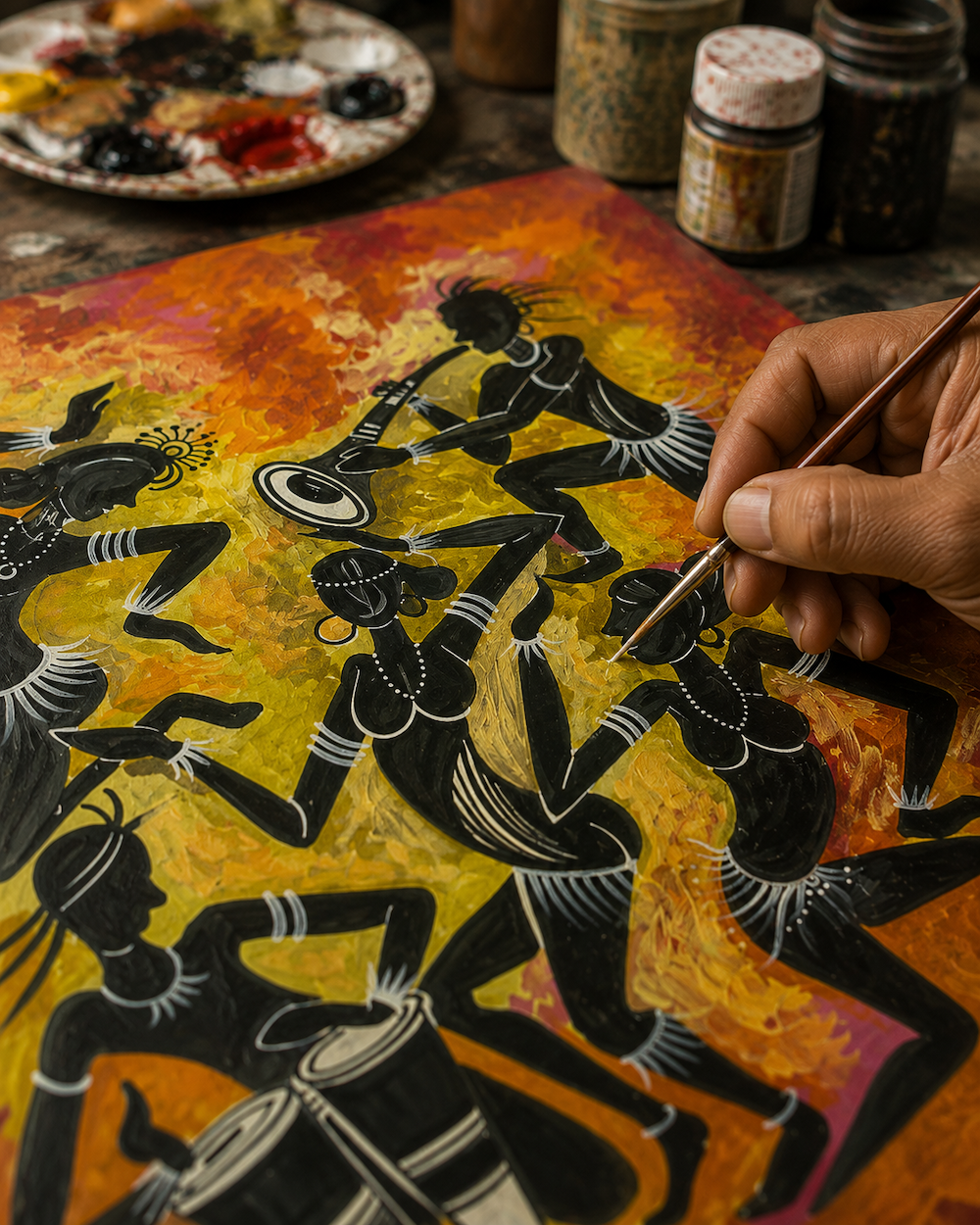 Artist working on a Ceramic Raja painting